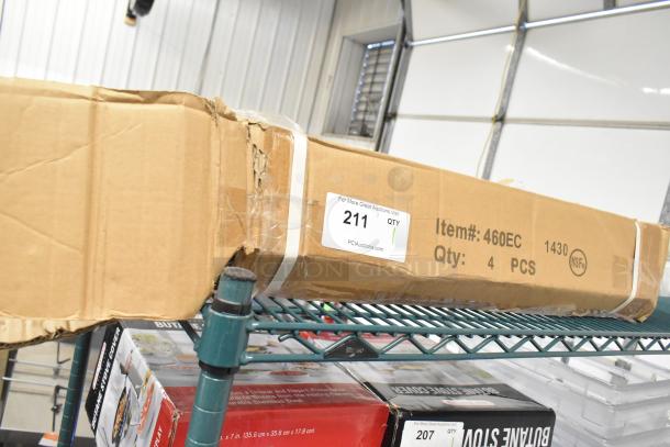 Cardboard box labeled "460EC" containing chrome finish wire shelves, scratch and dent condition, quantity of 4 pieces.