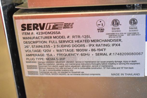 BRAND NEW SCRATCH AND DENT ServIt 423HDM26SA heated display case. Features stainless steel, sliding doors, some broken glass. 120V.