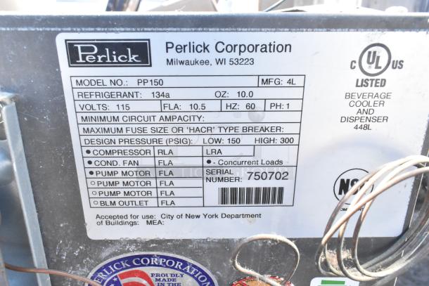 Perlick PP150 Commercial Power Pak, 115 Volts, 1 Phase. Includes label with model, refrigerant 134a, serial number 750702.