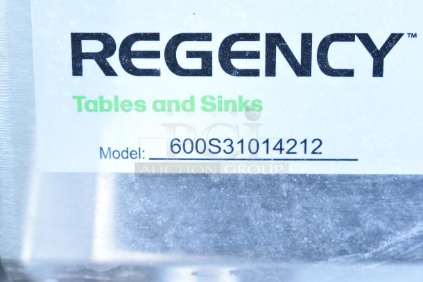 Regency 600S31014212 commercial sink label, new scratch and dent, 16-gauge stainless steel, three compartments, 2 drainboards.