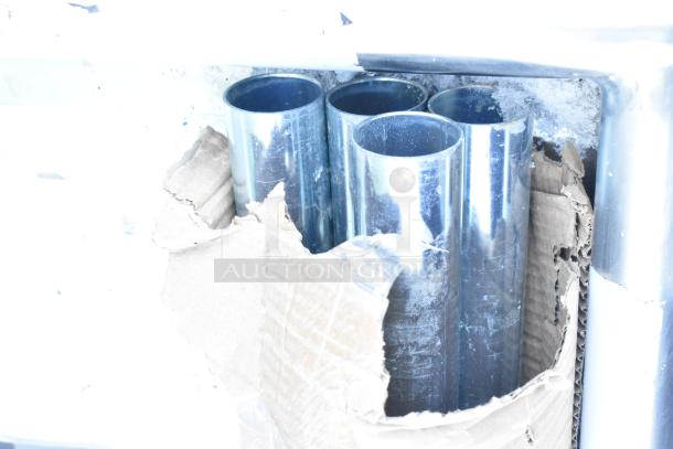 Regency 600S31014212 three-compartment sink with galvanized steel legs; new, scratch and dent condition.