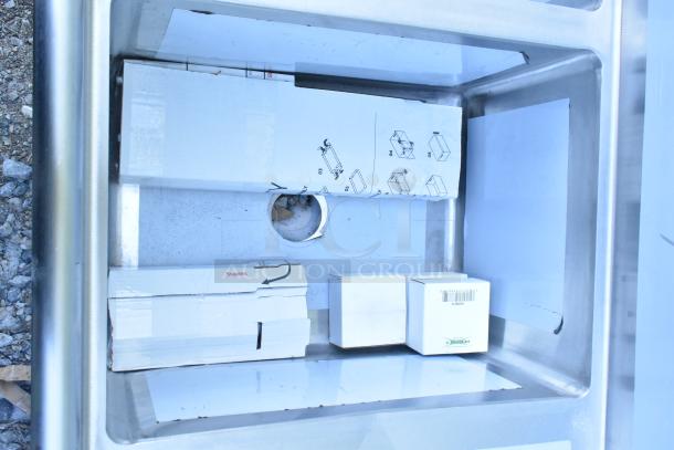 BRAND NEW Regency 600S31824224 16-gauge stainless steel 3-compartment sink, with scratches, no legs, includes 2 drainboards.