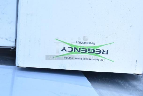 Brand new Regency 600S31824224 sink box, model 600D835 marked, indicating a scratch and dent condition, no legs included.