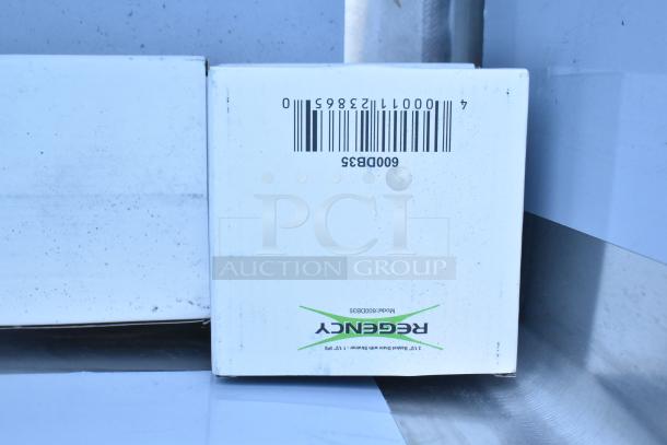 BRAND NEW Regency 600S31824224 stainless steel three-compartment sink box, featuring barcode and model number 600DB35.