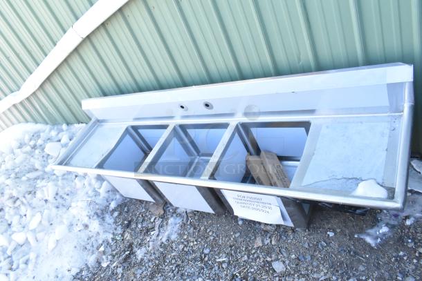 Brand new Regency 600S31818218 commercial sink, 94" stainless steel, three compartments, cross bracing, two drainboards.