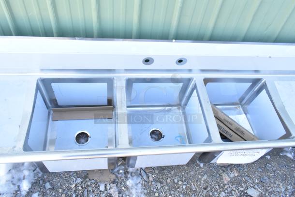 Brand new Regency 600S31818218 commercial sink, 94" stainless steel, three compartments, cross bracing, 2 drainboards.
