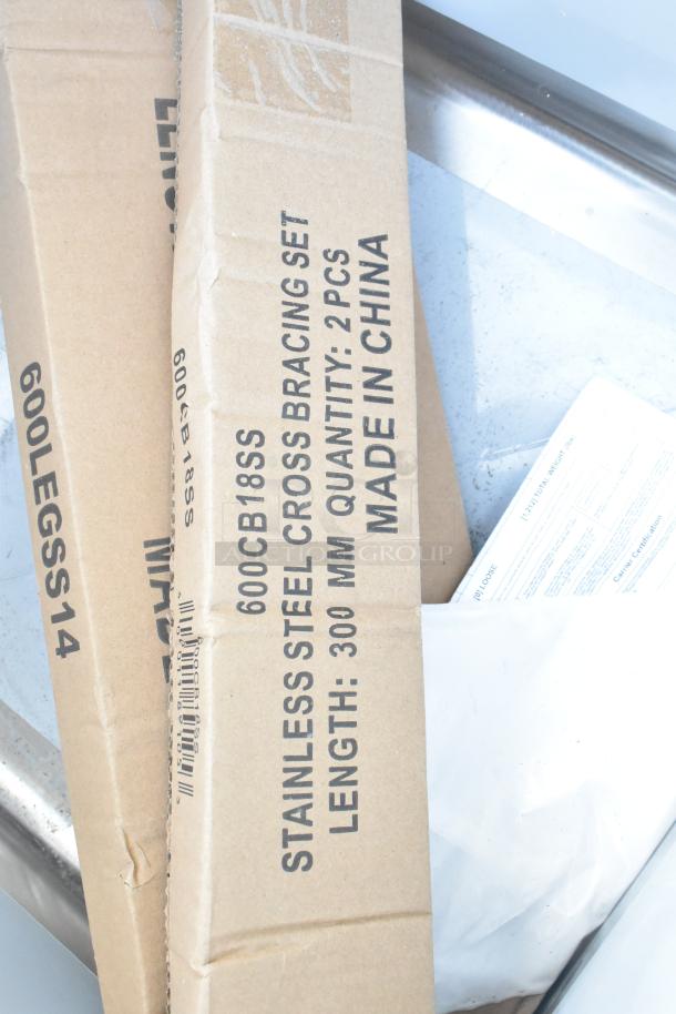 Boxed Regency 600S31818218 commercial sink parts: stainless steel cross bracing set, 16 gauge, new condition.