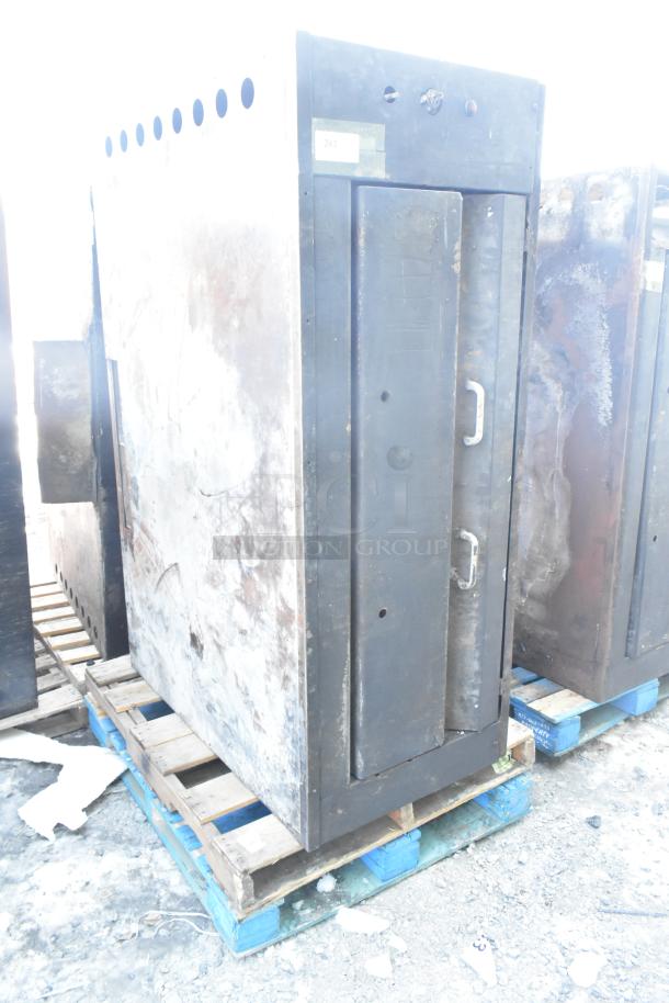 Montague Commercial Natural Gas Single Deck Pizza Oven, used condition, with visible wear. Model label: 243.