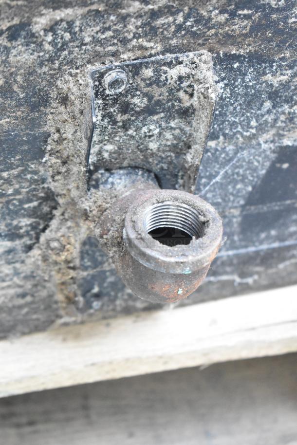 Montague 24P-2 pizza oven gas fitting, showing wear and rust. Suitable for commercial use. Model: 24P-2.