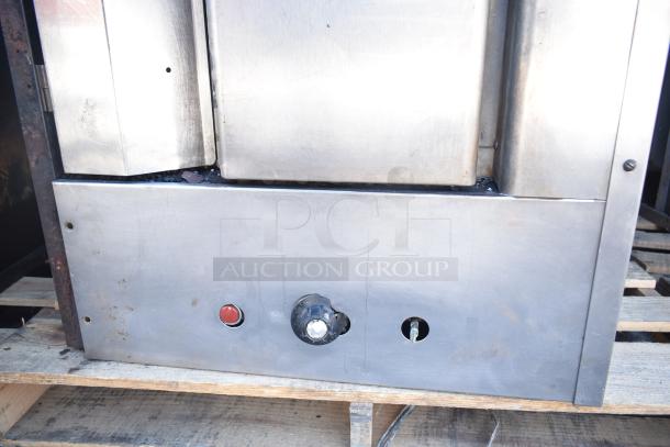 Montague Commercial Natural Gas Single Deck Pizza Oven with control knobs visible. Stainless steel, moderate wear.