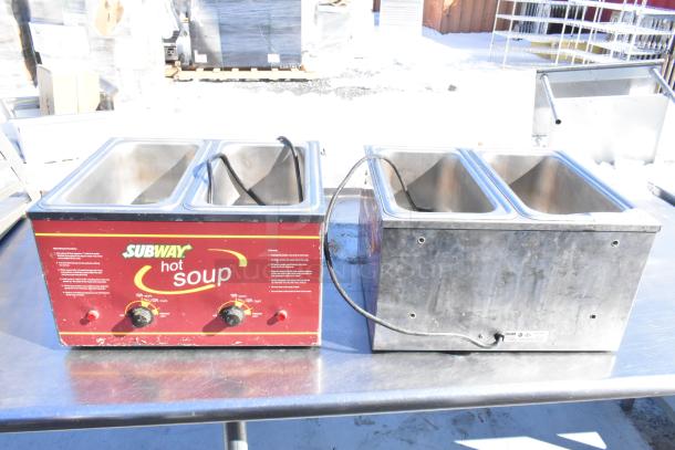 2 Nemco 6130-SUB Commercial Food Warmers, 2 wells each, Subway branding, 120 volts, 1 phase, used condition.