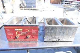 2 Nemco 6130-SUB Commercial Food Warmers, 2 wells each, Subway branding, 120 volts, 1 phase, used condition.