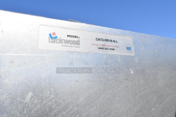 Lockwood commercial pan transport rack, model CA72-RR18-S-L, with NSF label; features sturdy metal build on casters.