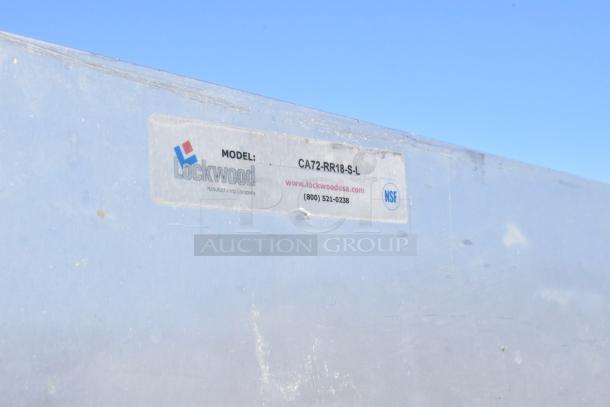 Lockwood Commercial Enclosed Pan Transport Rack, model CA72-RR18-S-L, visible label, commercial casters, NSF certified.