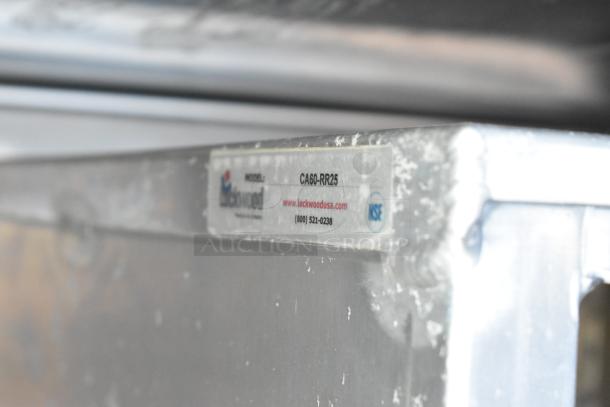 Commercial Single Door Reach In Cooler, Lockwood model CA60-RR25, NSF certified, contact info label visible.