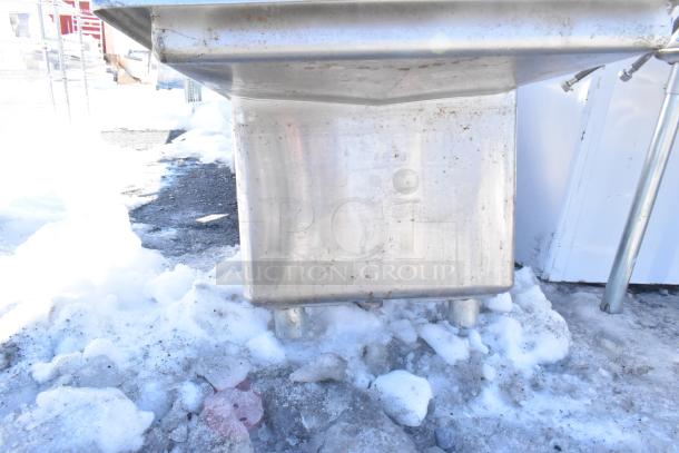 Advance Tabco commercial 3 bay sink with dual drain boards. Stainless steel, used condition, no legs included.