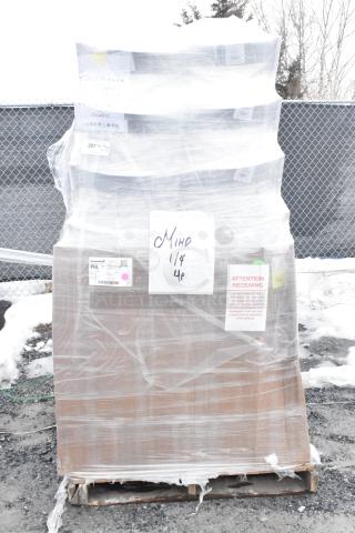 Pallet of 20 brand new scratch and dent items, wrapped in plastic. Includes Lancaster Table & Seating set. Various labels visible.