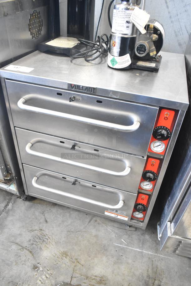2017 Vulcan VW3S Commercial 3 Drawer Warming Drawer, stainless steel, 120V, 1 Phase, with temperature controls, used condition.