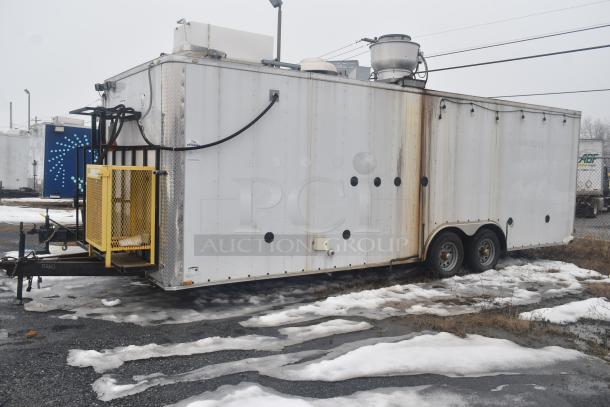 24' Stuff4less mobile kitchen trailer with commercial equipment. Visible wear, includes Atosa and Royal appliances.