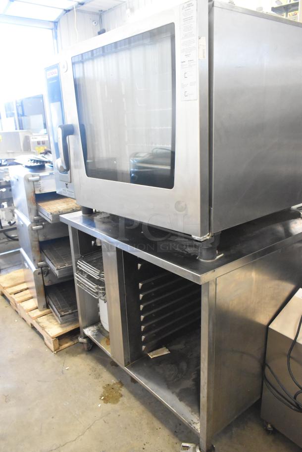 2019 Rational SCC WE 62 stainless steel commercial combi convection oven on double pan rack stand, 480V, 3 phase.