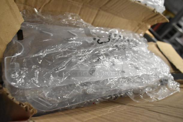 Brand new assorted items including poly bins, poly cups, and Cambro clear poly round lids in original packaging.