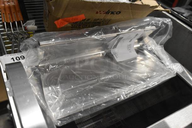 5 new items including VacPak-It 186LED12U lid, microwave door, metal pieces, wrapped in plastic, with label and box.