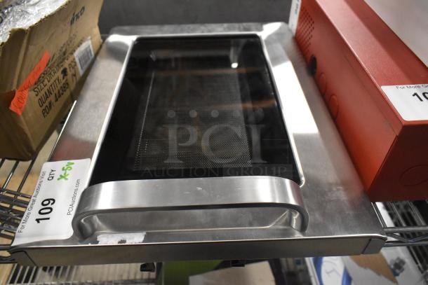 Brand new VacPak-It 186LED12U microwave door with stainless steel frame and mesh window, item number 109 visible.