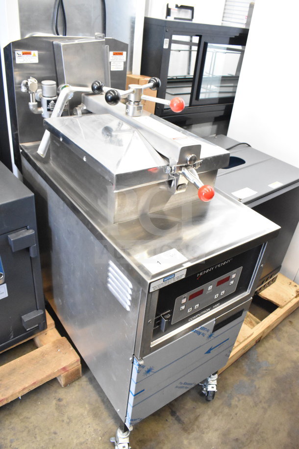 2025 Henny Penny 500 commercial electric pressure fryer on casters, 208V, 3-phase, excellent condition, stainless steel.