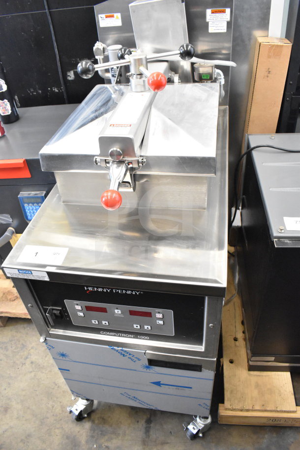 2025 Henny Penny 500 Electric Pressure Fryer, stainless steel, on casters, 208V, 3 phase, digital controls, clean condition.