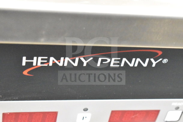 2025 Henny Penny 500 commercial pressure fryer, electric, 208V, 3 phase, on casters. Brand logo visible on panel.