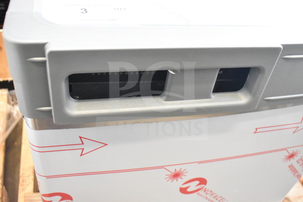 "Brand new 2024 Follett HMD2110RBT commercial nugget ice maker, 2039 lb/day, gray exterior; scratch and dent condition."
