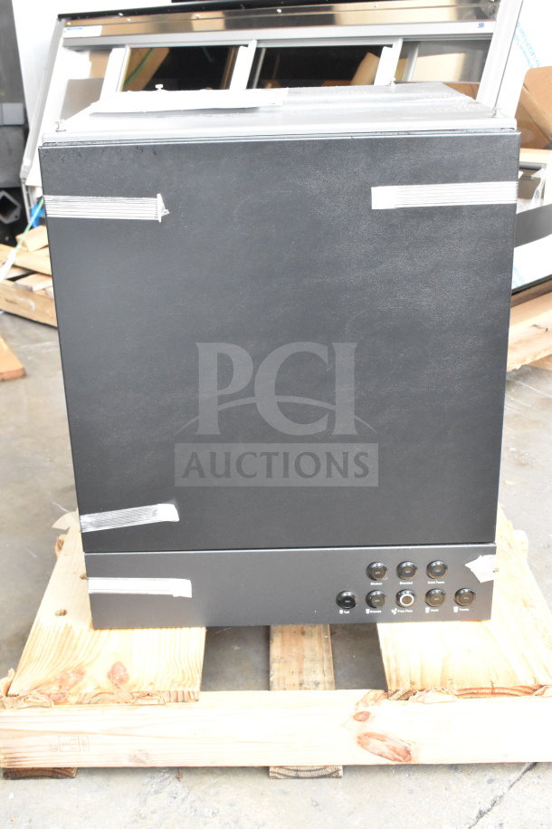 BRAND NEW SCRATCH AND DENT! Follett ID50 Commercial Ice Machine Head on pallet, black exterior, visible controls.