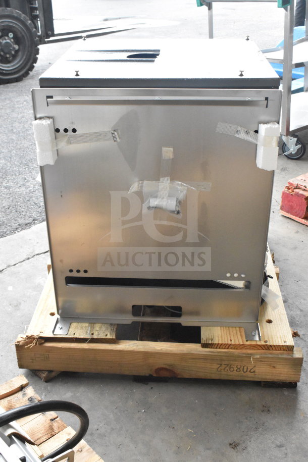 BRAND NEW SCRATCH AND DENT! Follett ID50 Commercial Ice Machine Head, wrapped and secured on a wooden pallet.