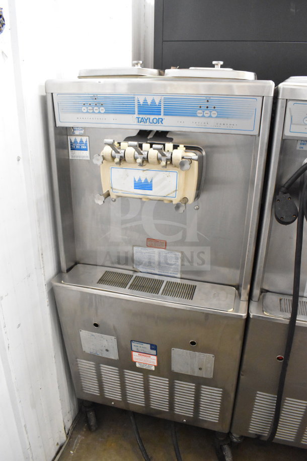 Taylor 754-33 commercial ice cream machine, two-flavor with twist, air-cooled, floor style, 208-230V, 3 phase.