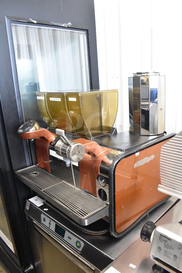 Thermoplan Mastrena M2-CS stainless steel espresso machine with LCD display, hoppers, steam wand, 208V, 1 phase.