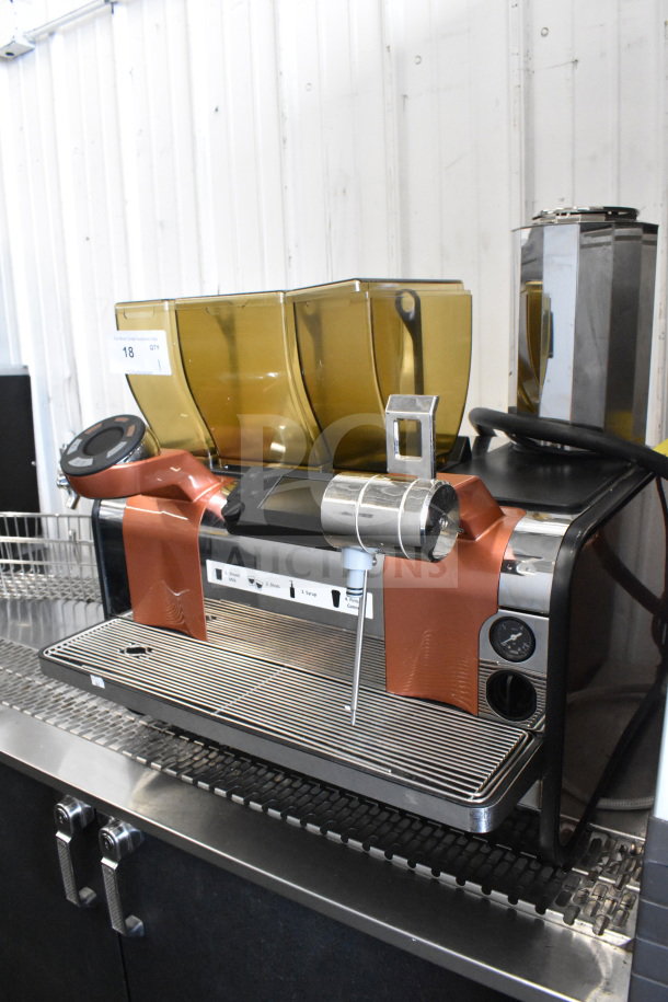 2022 Thermoplan Mastrena M2-CS stainless steel commercial espresso machine with LCD, hoppers, steam wand.