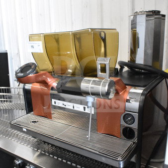 2022 Thermoplan Mastrena M2-CS stainless steel commercial espresso machine with LCD, hoppers, steam wand.