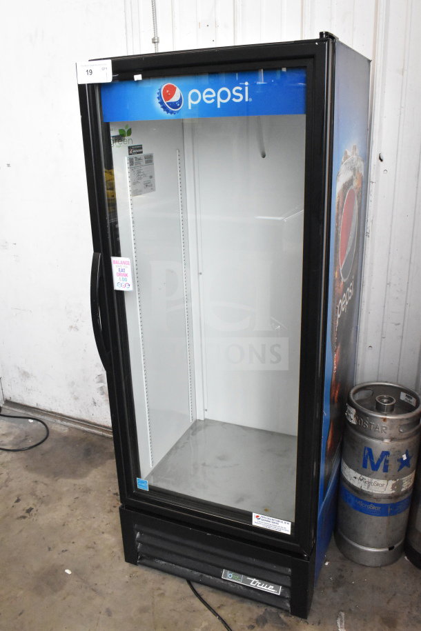2018 True GDM-12-HC single door cooler merchandiser, Pepsi branding, 115 volts, good condition, commercial use.