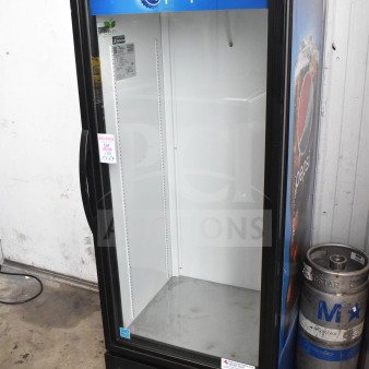 2018 True GDM-12-HC single door cooler merchandiser, Pepsi branding, 115 volts, good condition, commercial use.