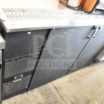 Glastender KC60-L1-BSH kegerator, black finish, dual door, used condition, 115 volts, front vent grill visible.