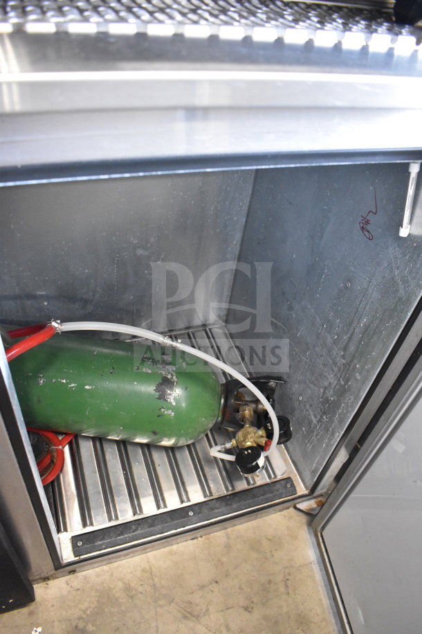 Glastender KC60-L1-BSH commercial kegerator, interior view showing CO2 tank and tubing. 115V, 1 Phase.