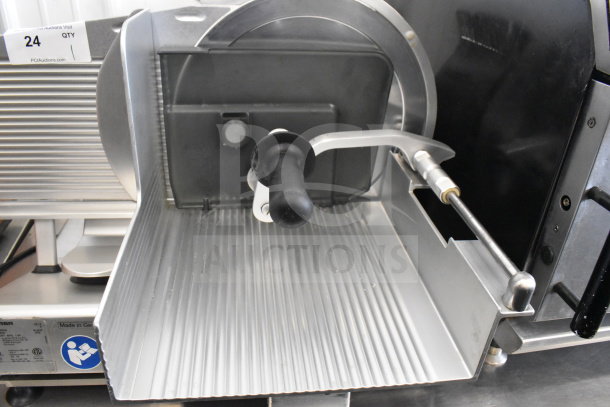 Bizerba VS12 commercial slicer, 120V, 1 phase, excellent condition, stainless steel, visible control labels, durable construction.