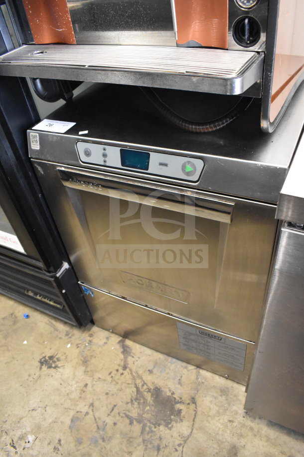 2017 Hobart LXER undercounter dishwasher, stainless steel, 120/208-240V, 1 phase, panel controls, visible Hobart logo.
