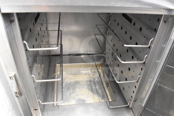 2018 Winston HOV514UVE CVap heating cabinet interior, stainless steel, adjustable racks, half size, on commercial casters.