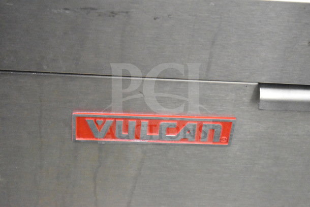 Vulcan LG400-1 commercial gas fryer, 120,000 BTU, stainless steel finish, prominent Vulcan logo, suitable for high-capacity frying.