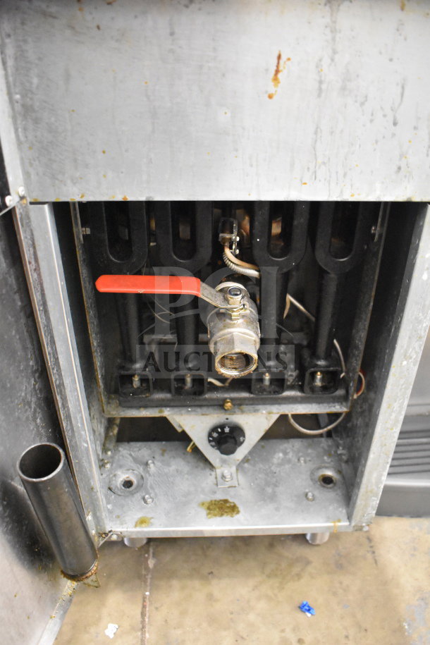 Vulcan LG400-1 Commercial Deep Fat Fryer, 120,000 BTU, natural gas powered, used condition, showing internal components.