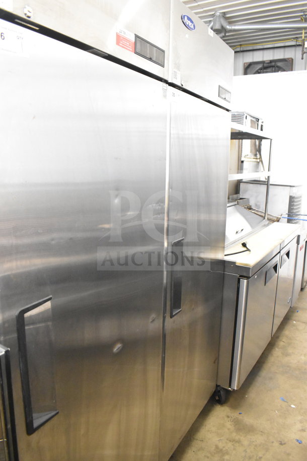 2021 Atosa MBF8004GR Commercial Single Door Reach-In Cooler with casters, 115V, 1 Phase, visible surface marks.