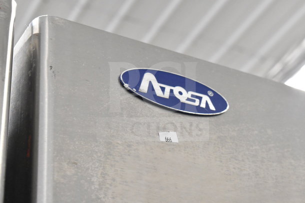2021 Atosa MBF8004GR Commercial Single Door Reach-In Cooler, stainless steel, on casters, 115V, 1 Phase, logo visible.