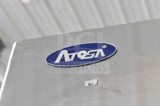 2021 Atosa MBF8004GR commercial cooler, single door, stainless steel, on casters, 115V, logo visible.