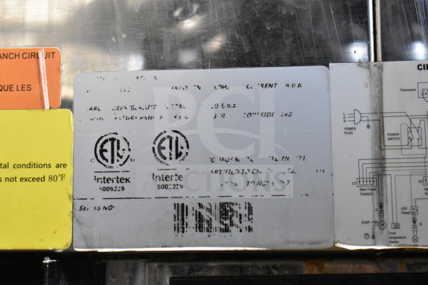 Yukon Commercial Floor Style Deli Display Case label showing ETL certification and wiring diagram. 115 Volts, 1 Phase.